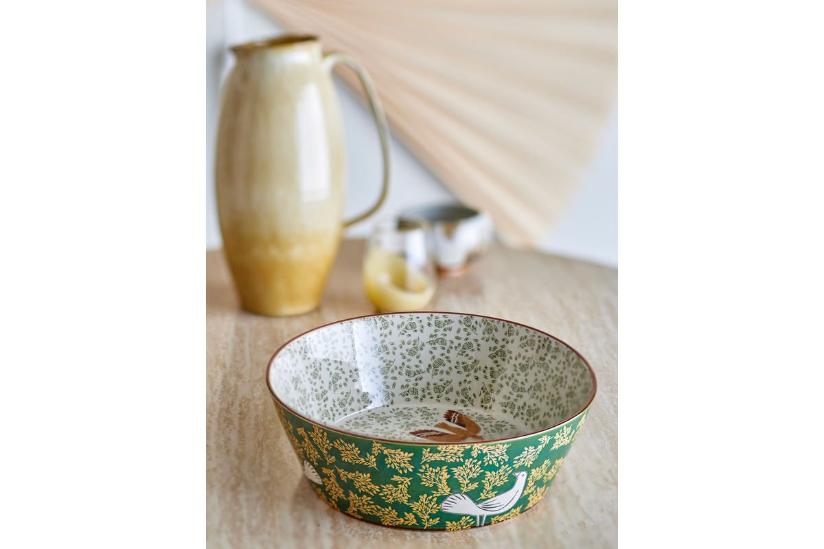 Bol Hania – bol en grès peint à la main en Vert avec motif d'oiseau