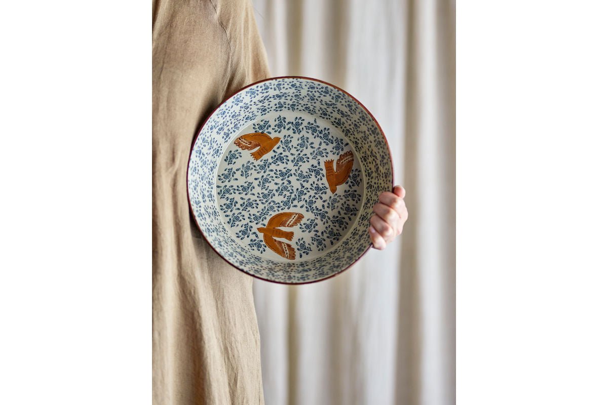 Coupe Bindy – coupe en grès peinte à la main avec motif d'oiseau