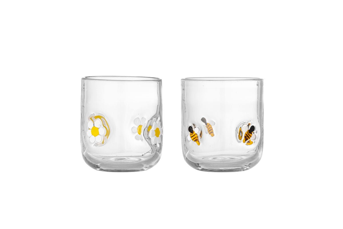 Verre à boire Mellia – Verre clair avec détails en relief floraux (lot de 2)