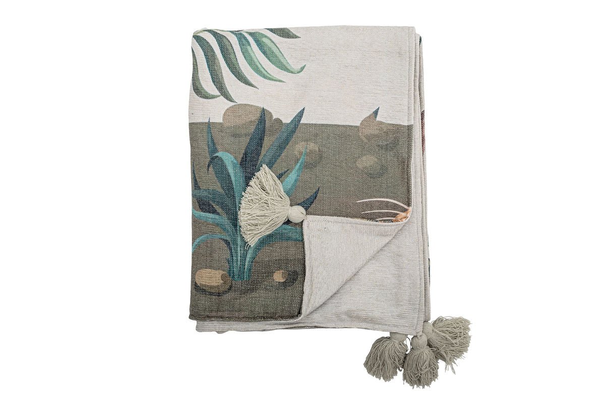 Plaid Pfaui – en polyester tissé avec pompons