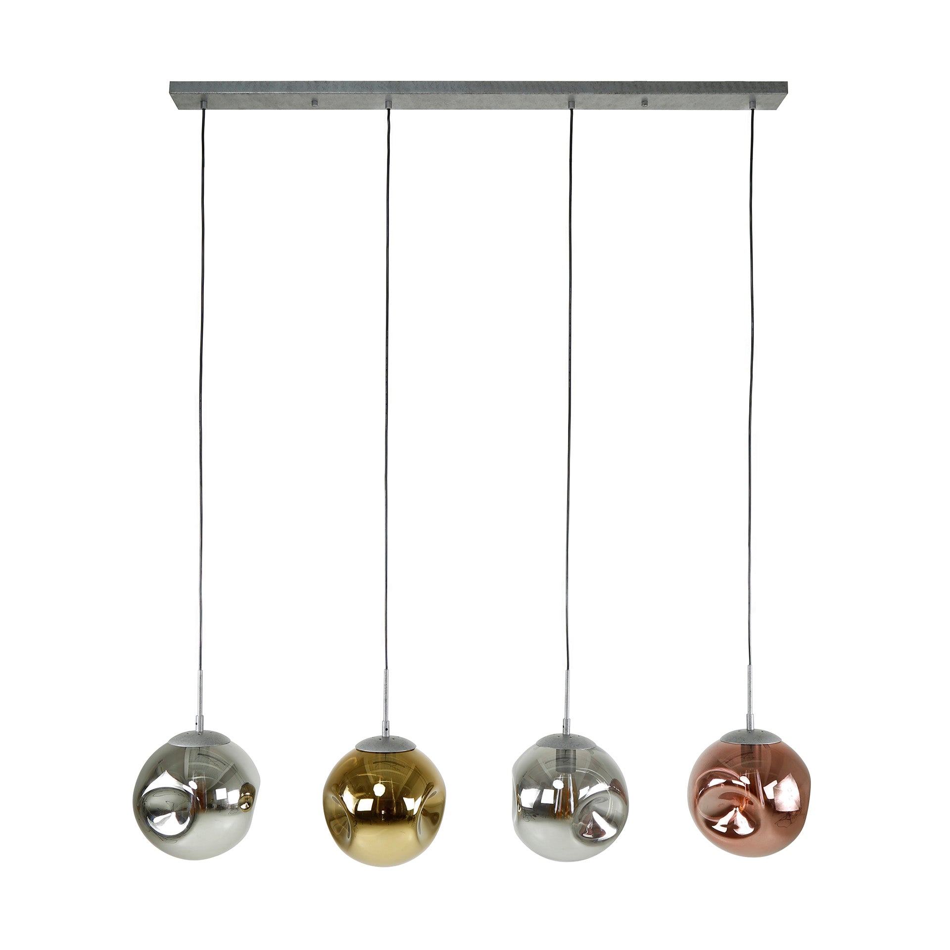Suspension « Virelli » – 4 lampes en combinaison de couleurs métal or, cuivre et chrome