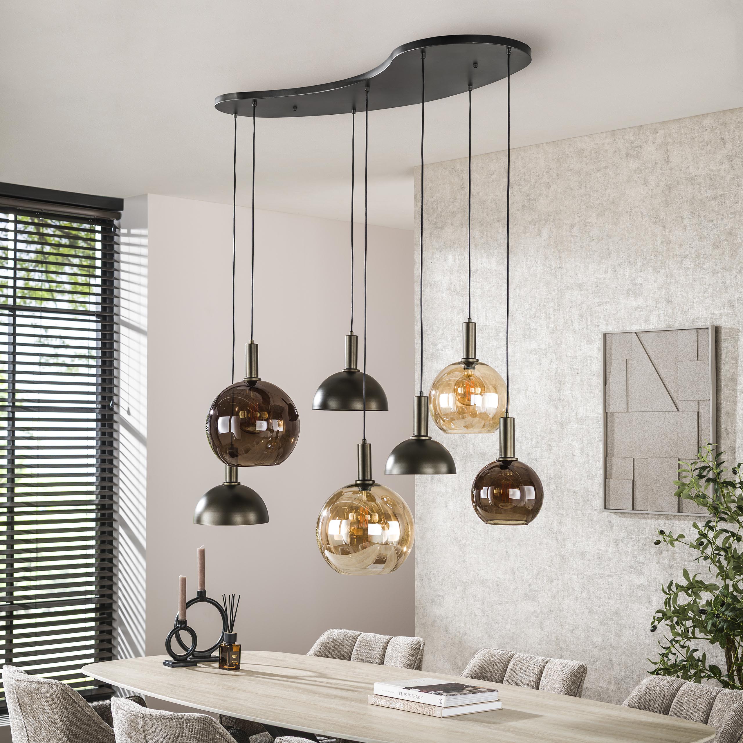 Suspension Caldera – Design organique en grappe couleur brun Sienne (7 flammes)