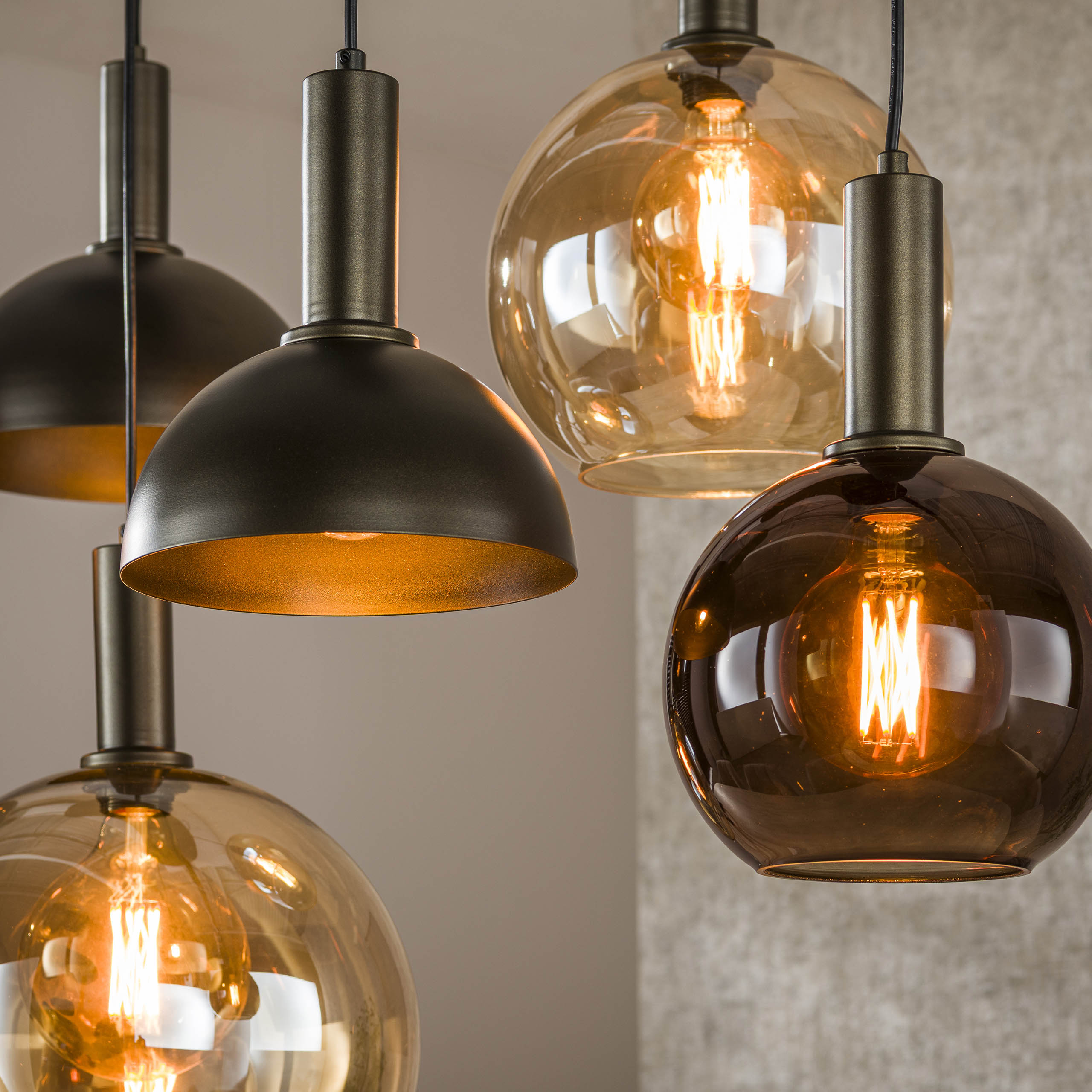 Suspension Caldera – Design organique en grappe couleur brun Sienne (7 flammes)