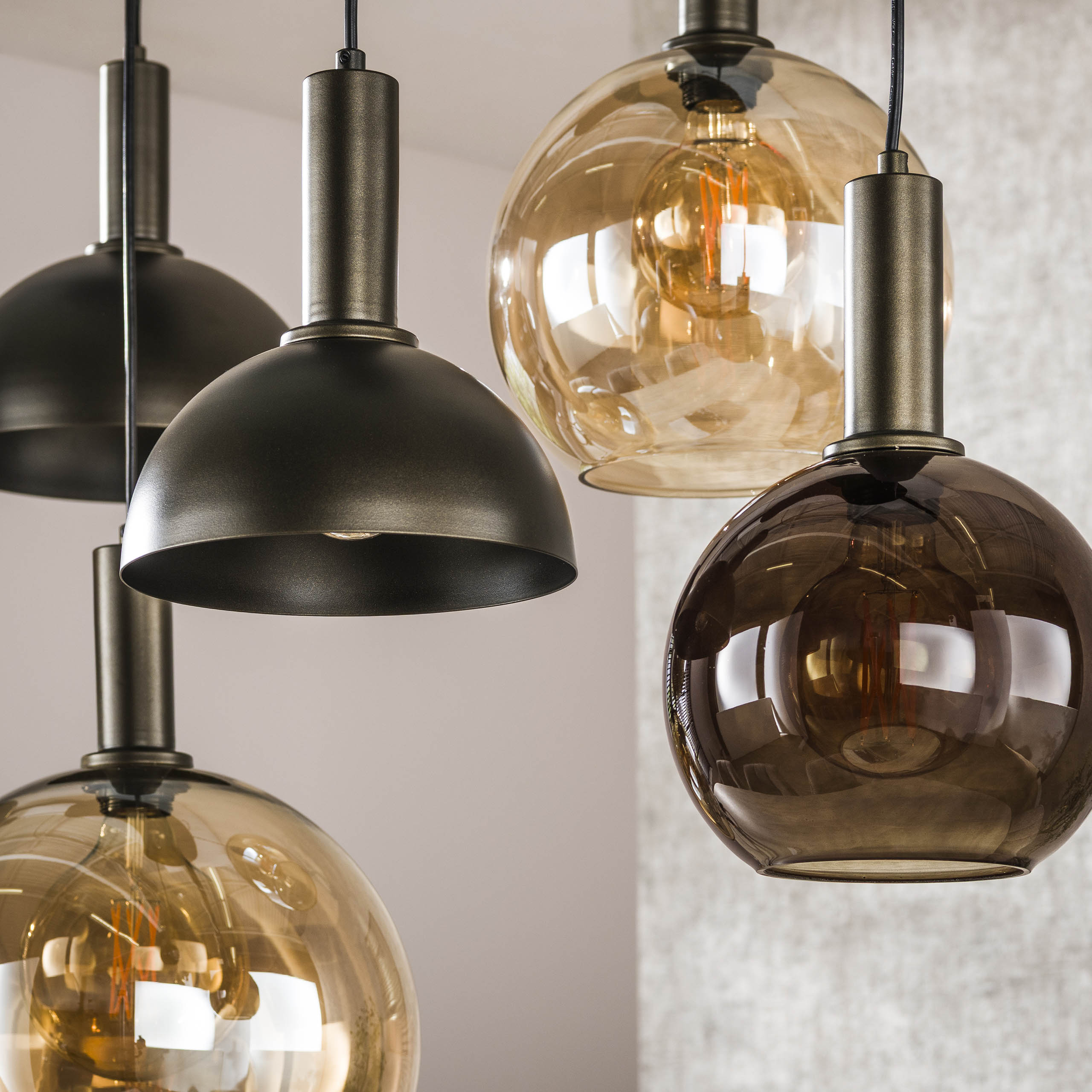 Suspension Caldera – Design organique en grappe couleur brun Sienne (7 flammes)