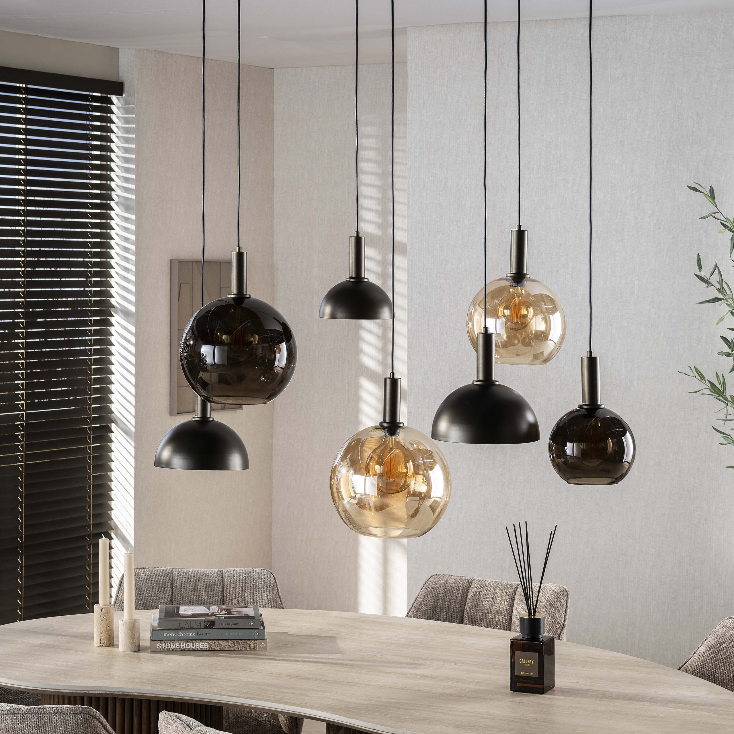 Suspension Caldera – Design organique en grappe couleur brun Sienne (7 flammes)