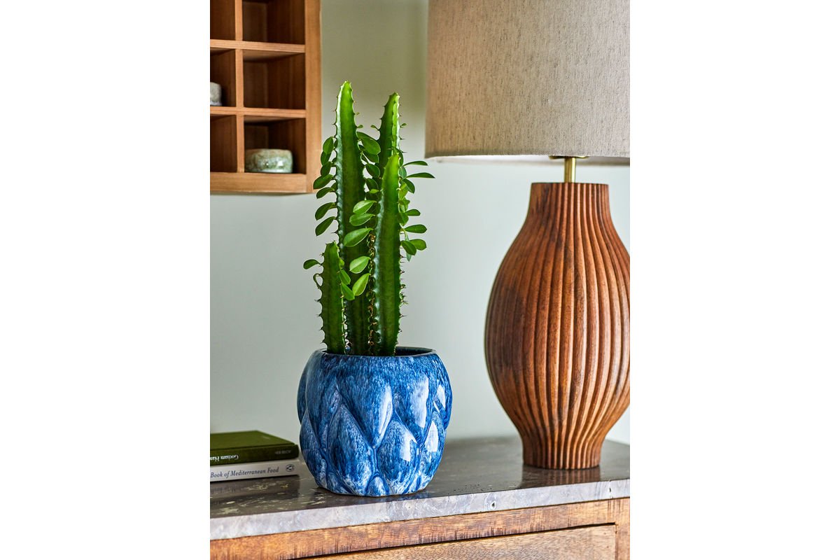 Pot de fleurs Mareva – Émail réactif en bleu profond