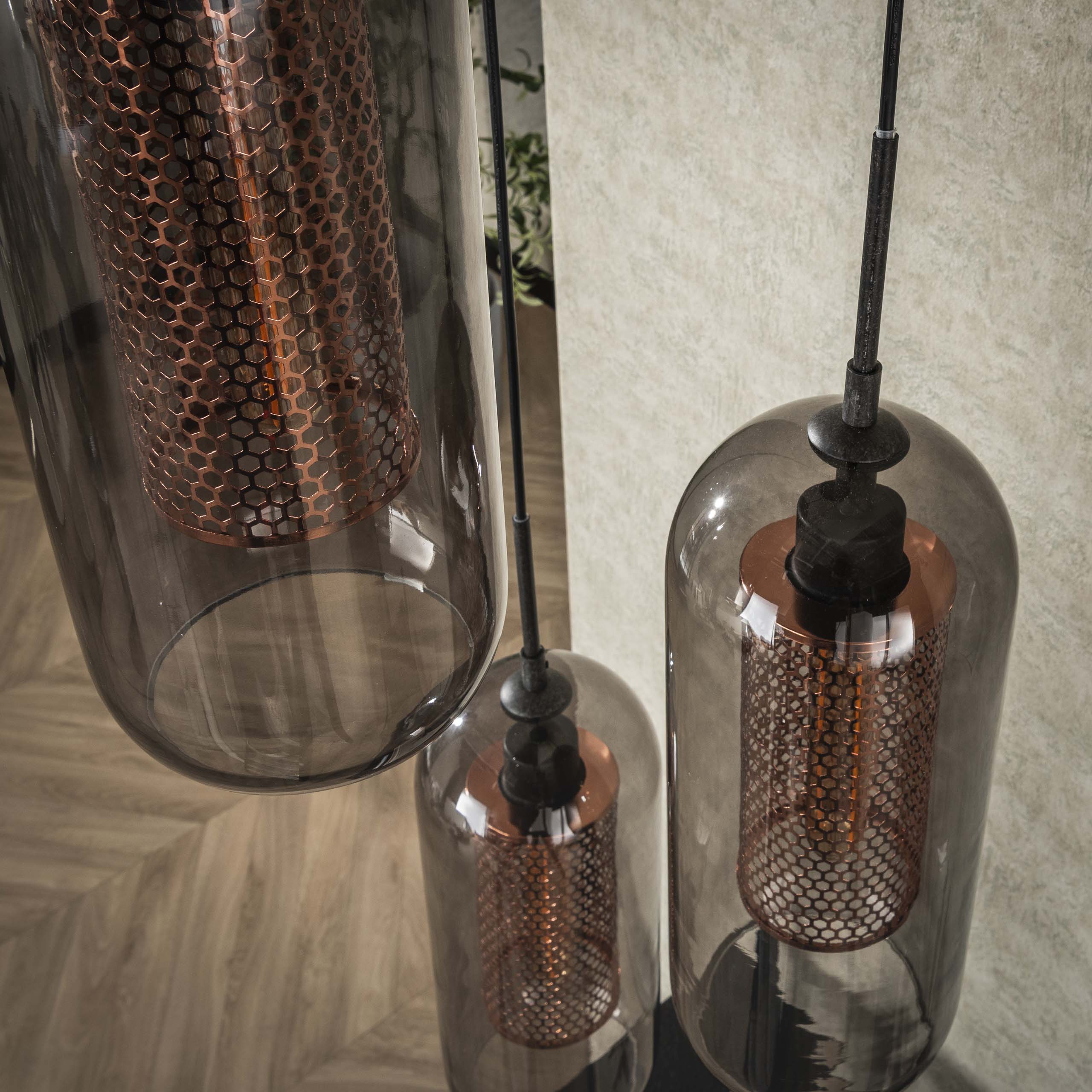 Pendelleuchte „Talvira“ –  Gestuft mit 3 Leuchten im Rauchglas-Mesh-Design