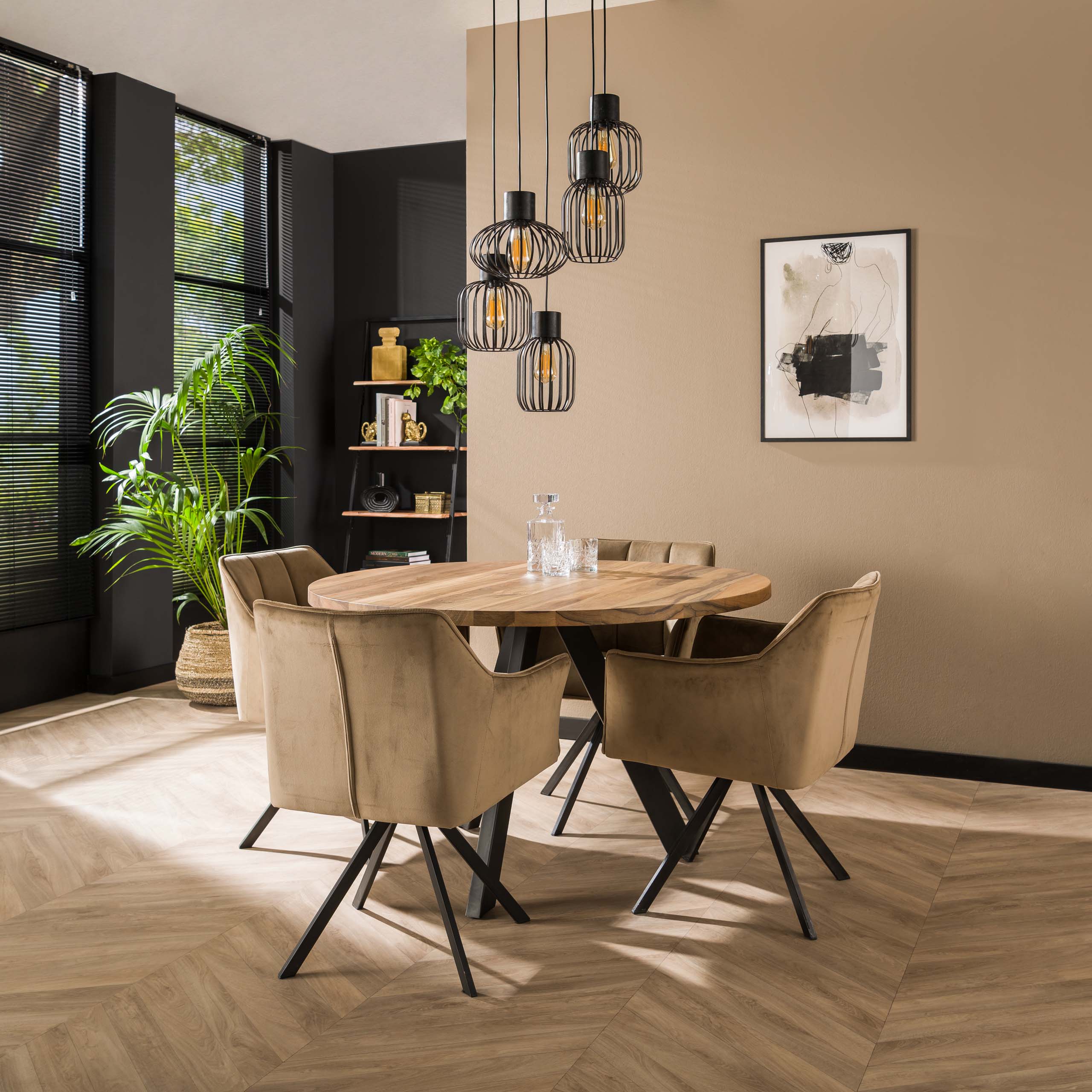 Pendelleuchte „Valeris“ –  Gestuft mit 5 Leuchten aus anthrazitfarbenem Metallgitter