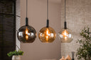 Pendelleuchte "Seralis – 3 Glasschirme in Chrom, Bernstein und Transparent mit Metall Armatur
