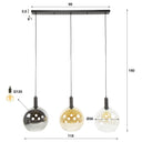 Pendelleuchte "Seralis – 3 Glasschirme in Chrom, Bernstein und Transparent mit Metall Armatur