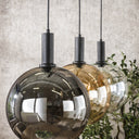 Pendelleuchte "Seralis – 3 Glasschirme in Chrom, Bernstein und Transparent mit Metall Armatur