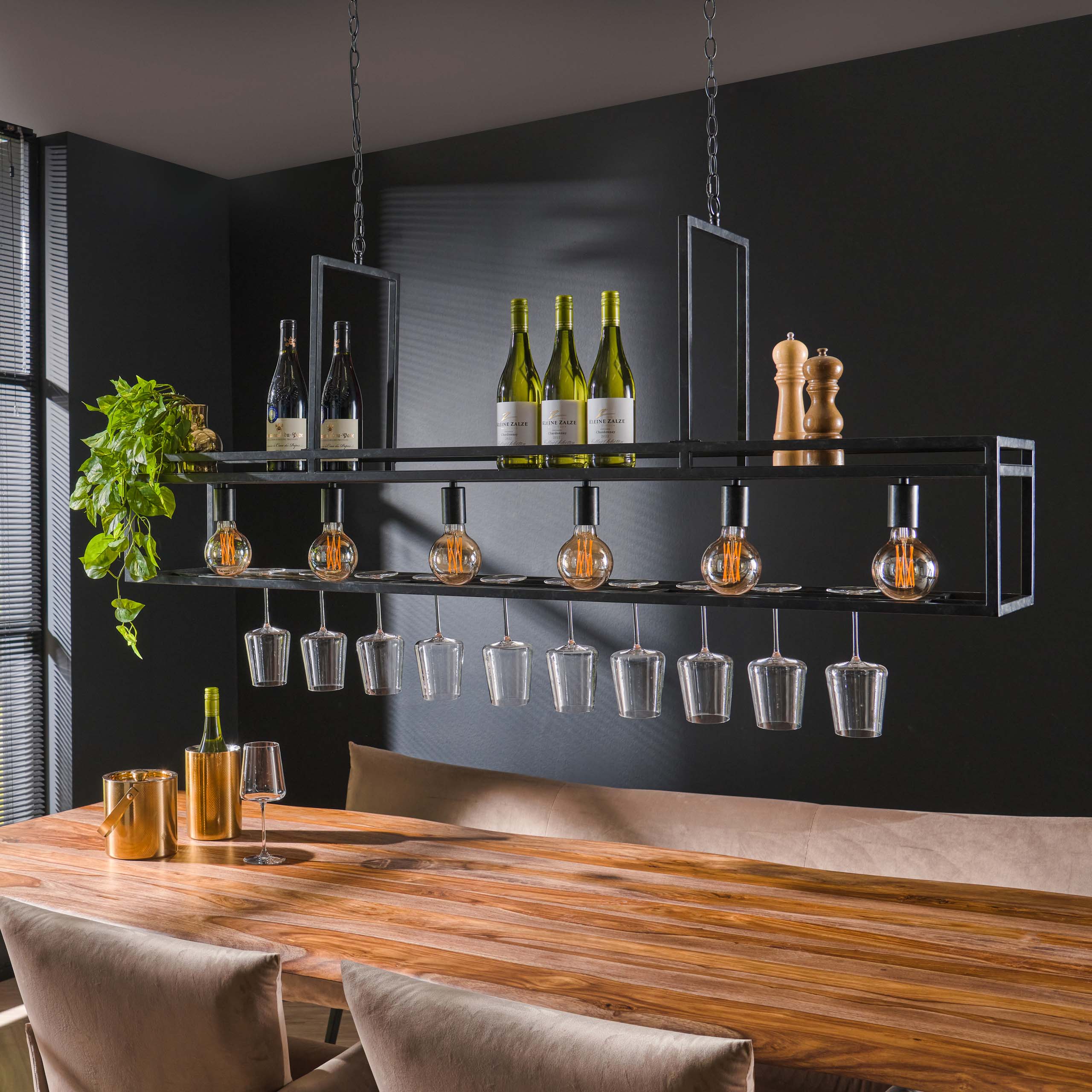 Suspension "Talor" – 6 douilles avec structure métallique robuste en gris charbon