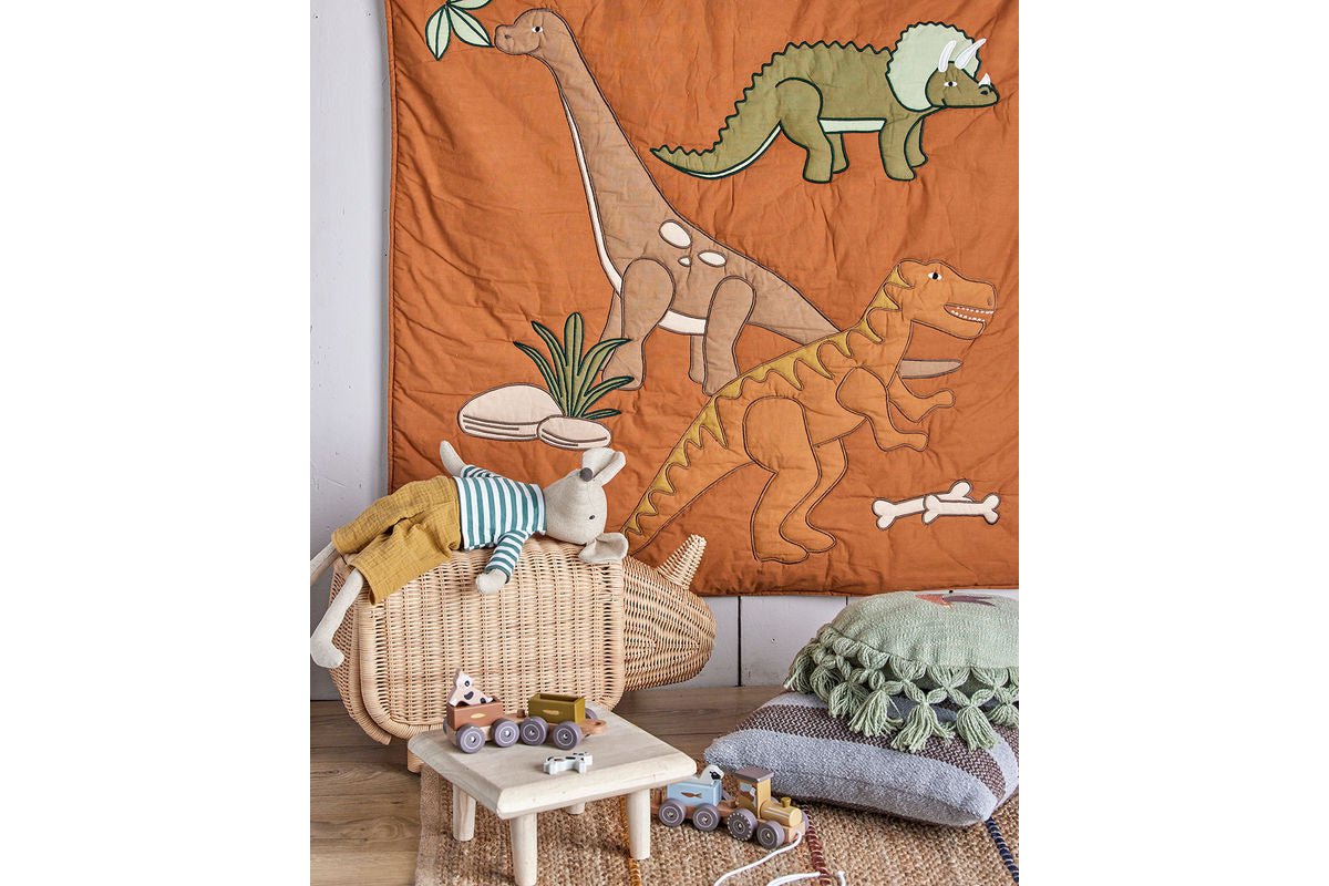 Tabouret de rangement pour enfants Dani - rhinocéros artisanal en rotin avec espace de rangement