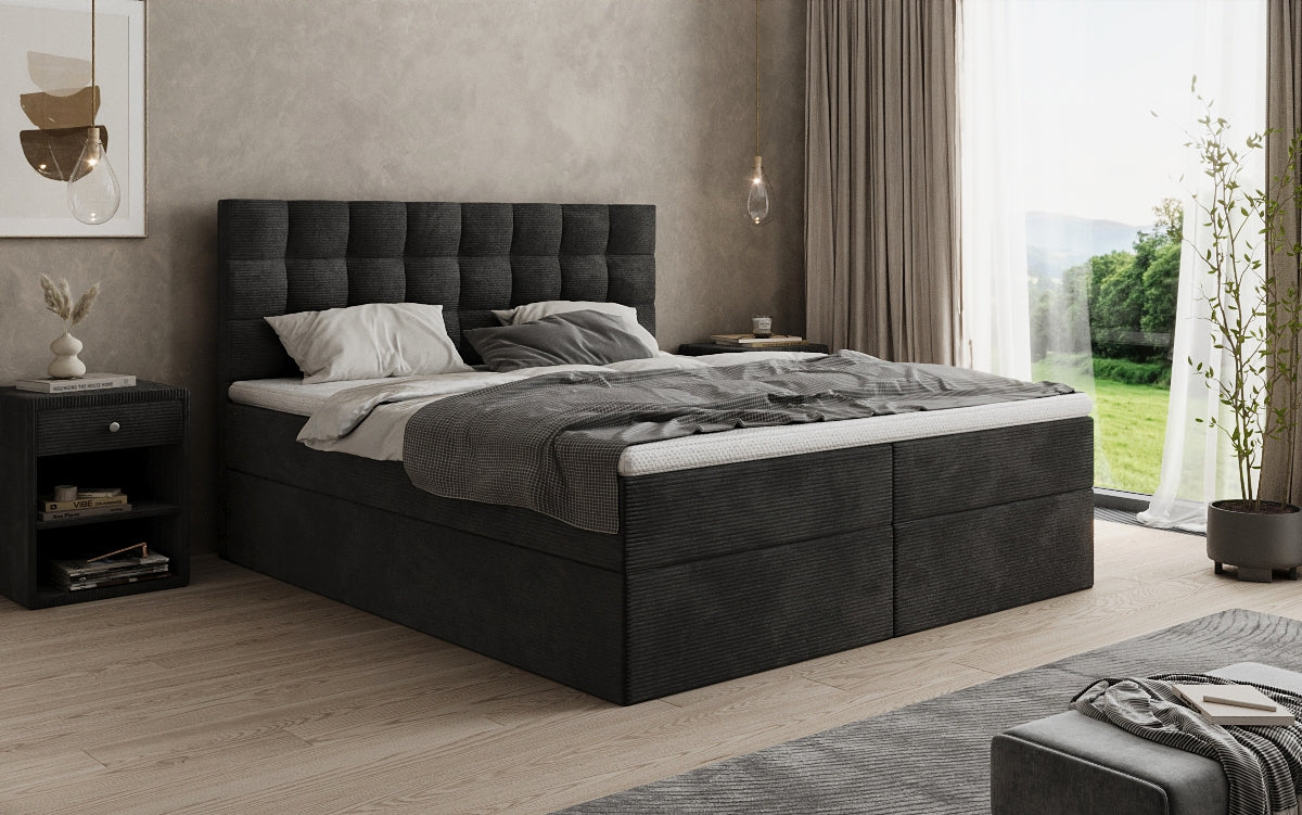 Lit boxspring Como en Côtelé avec rangement