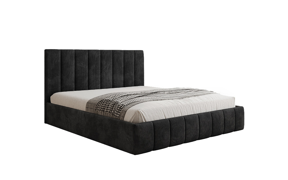 Lit rembourré design Mila en Côtelé avec espace de rangement