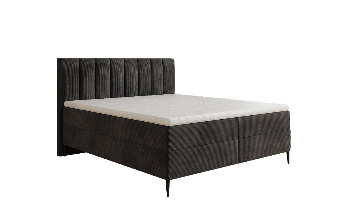 Lit boxspring Lucca en Côtelé avec rangement et pieds