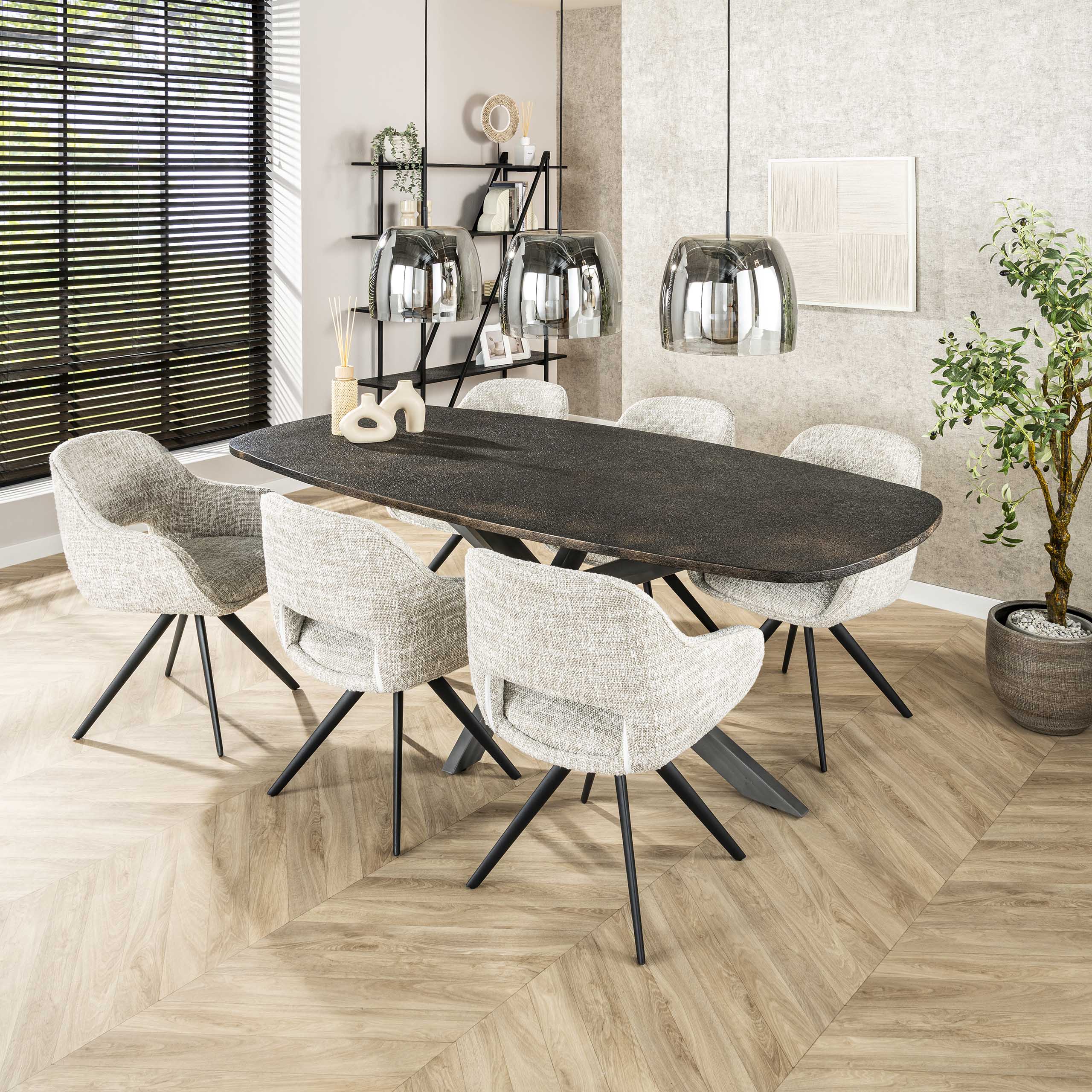 Suspension « Cirella » – 3 lampes avec grands abat-jours en verre chromé