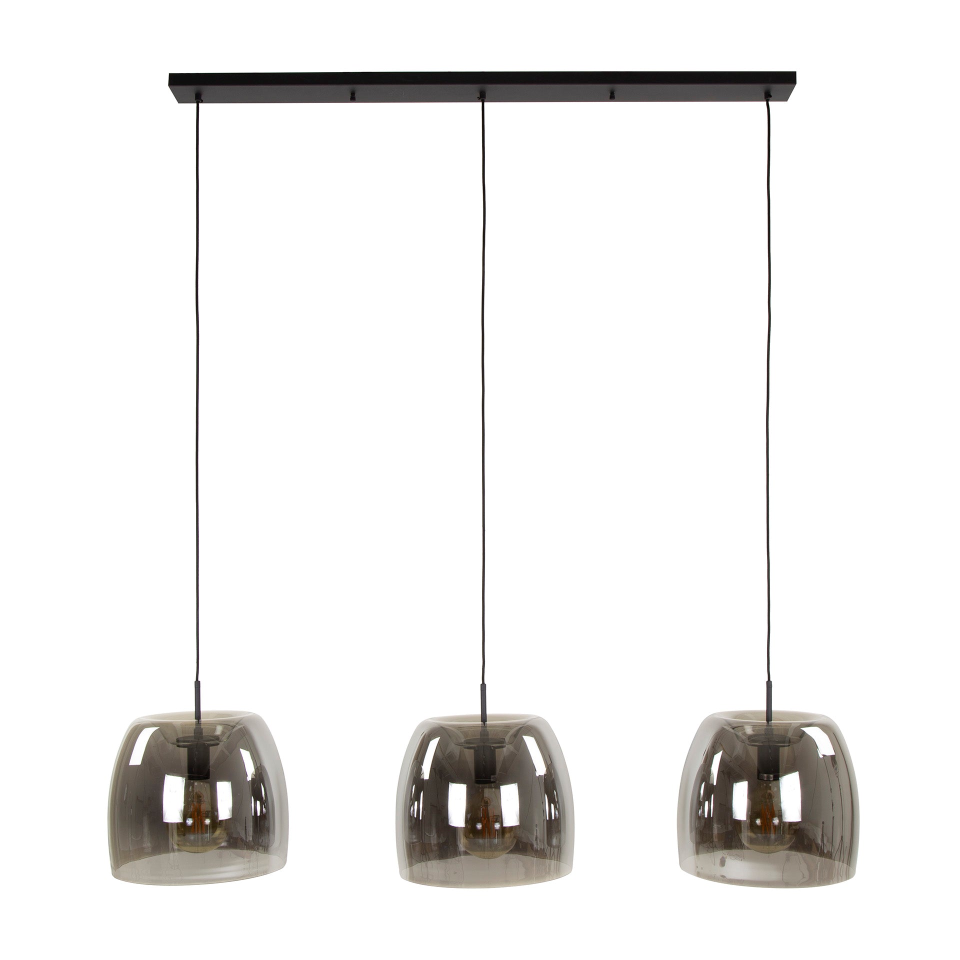 Suspension « Cirella » – 3 lampes avec grands abat-jours en verre chromé