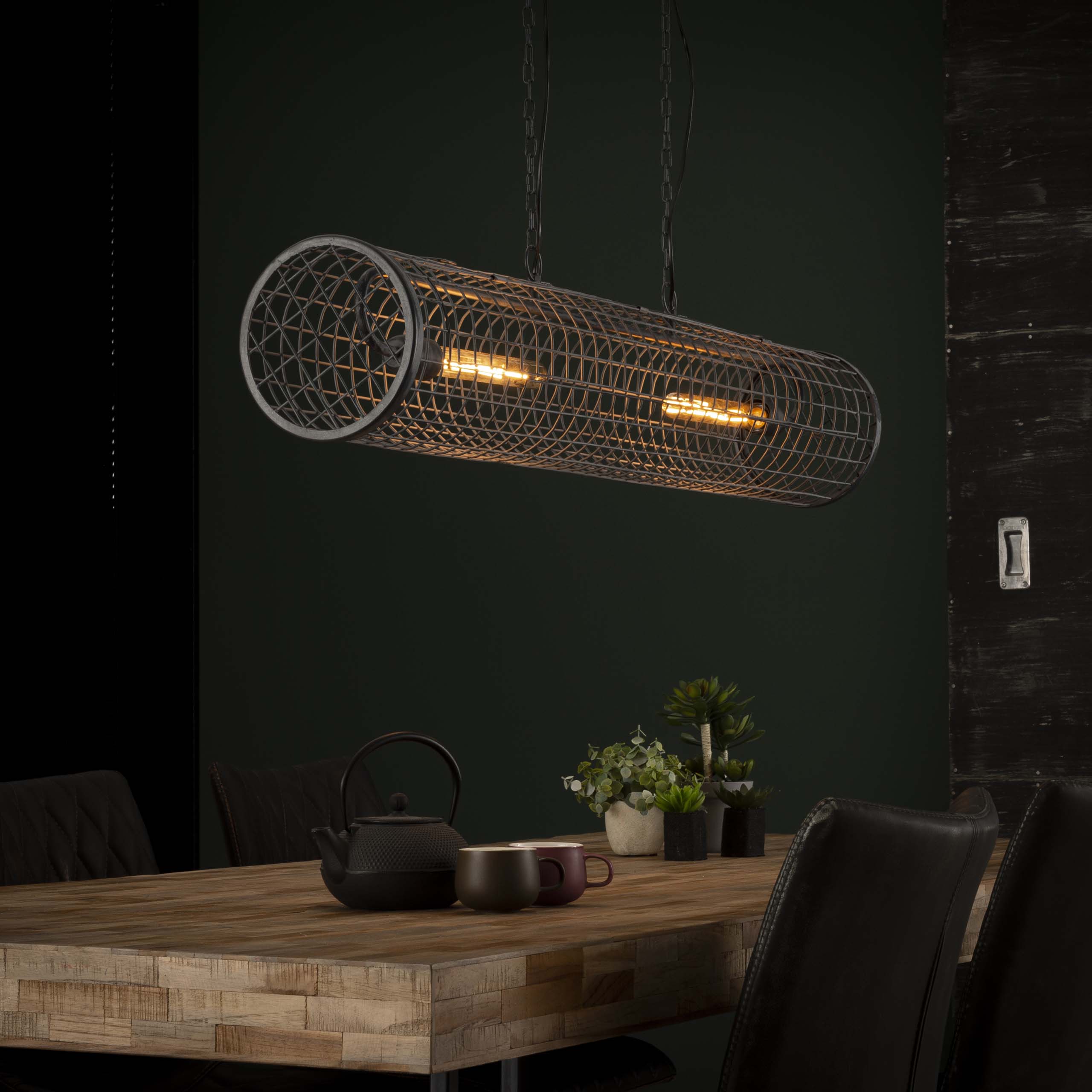 Suspension « Velanis » – Lampe cylindrique au design industriel en fil métallique