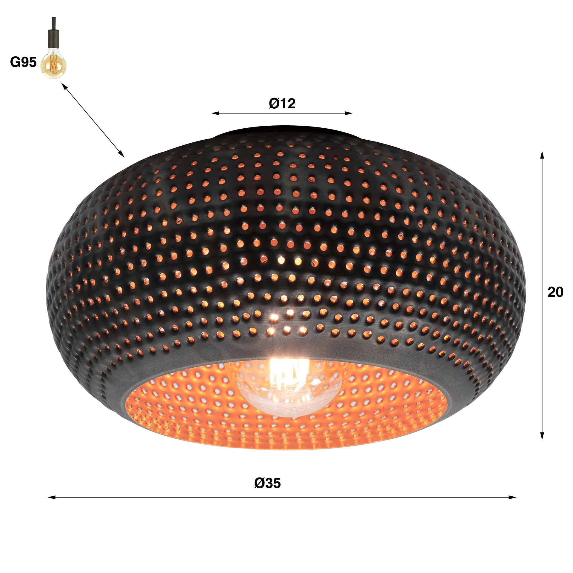 Plafonnier « Bravio » – lampe en métal de couleur brun noirâtre