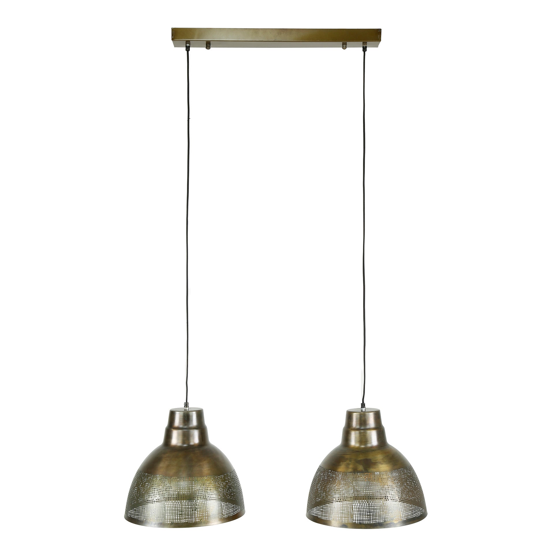 Suspension "Armonis" – Avec 2 abat-jours perforés à la main en métal finition bronze antique