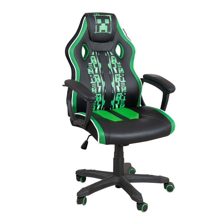 Chaise de jeu Minecraft « Creeper Commander » – avec mécanisme d'inclinaison, accoudoirs et réglage en hauteur