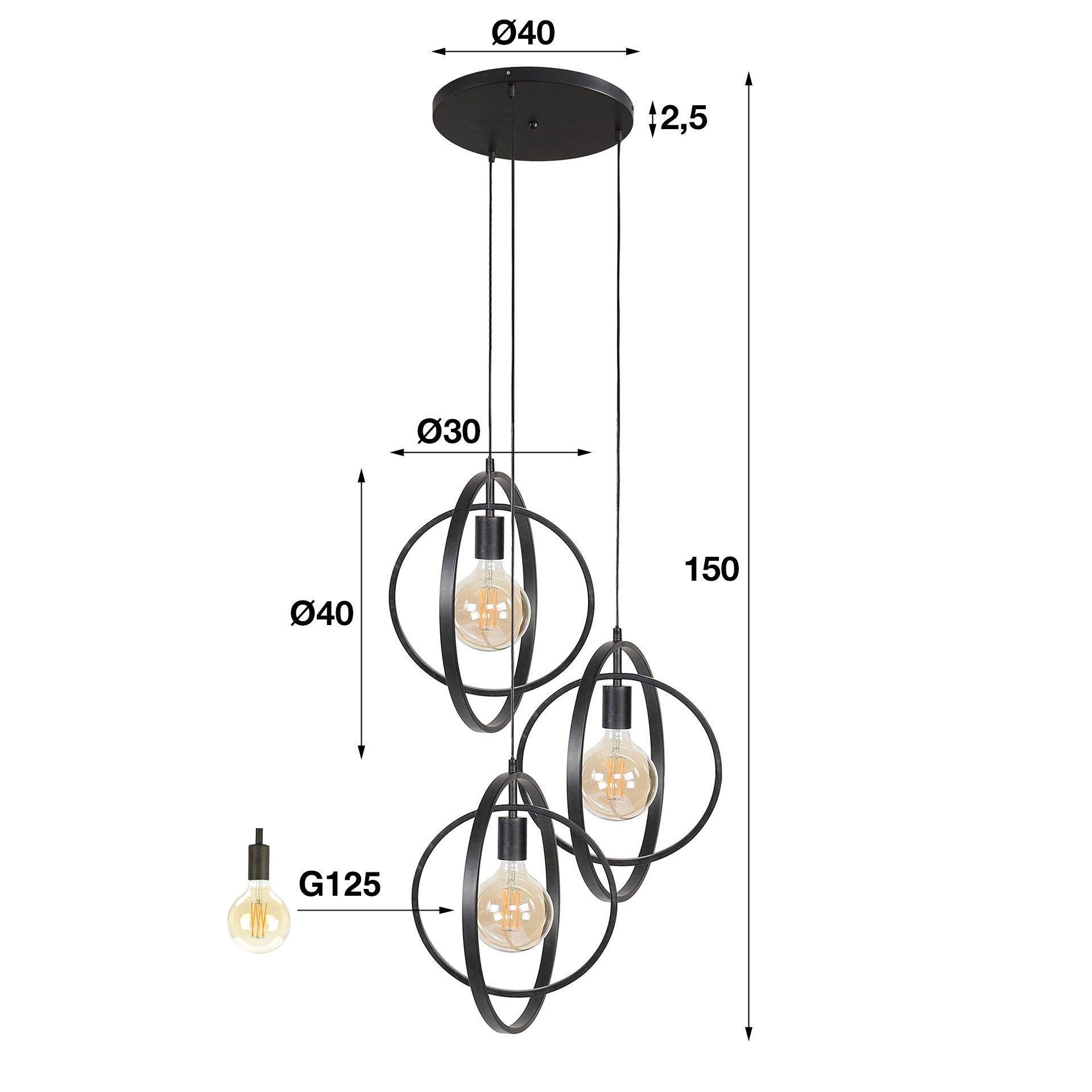 Suspension Orbitra Trio – Design en anneaux étagés en anthracite (3 flammes)