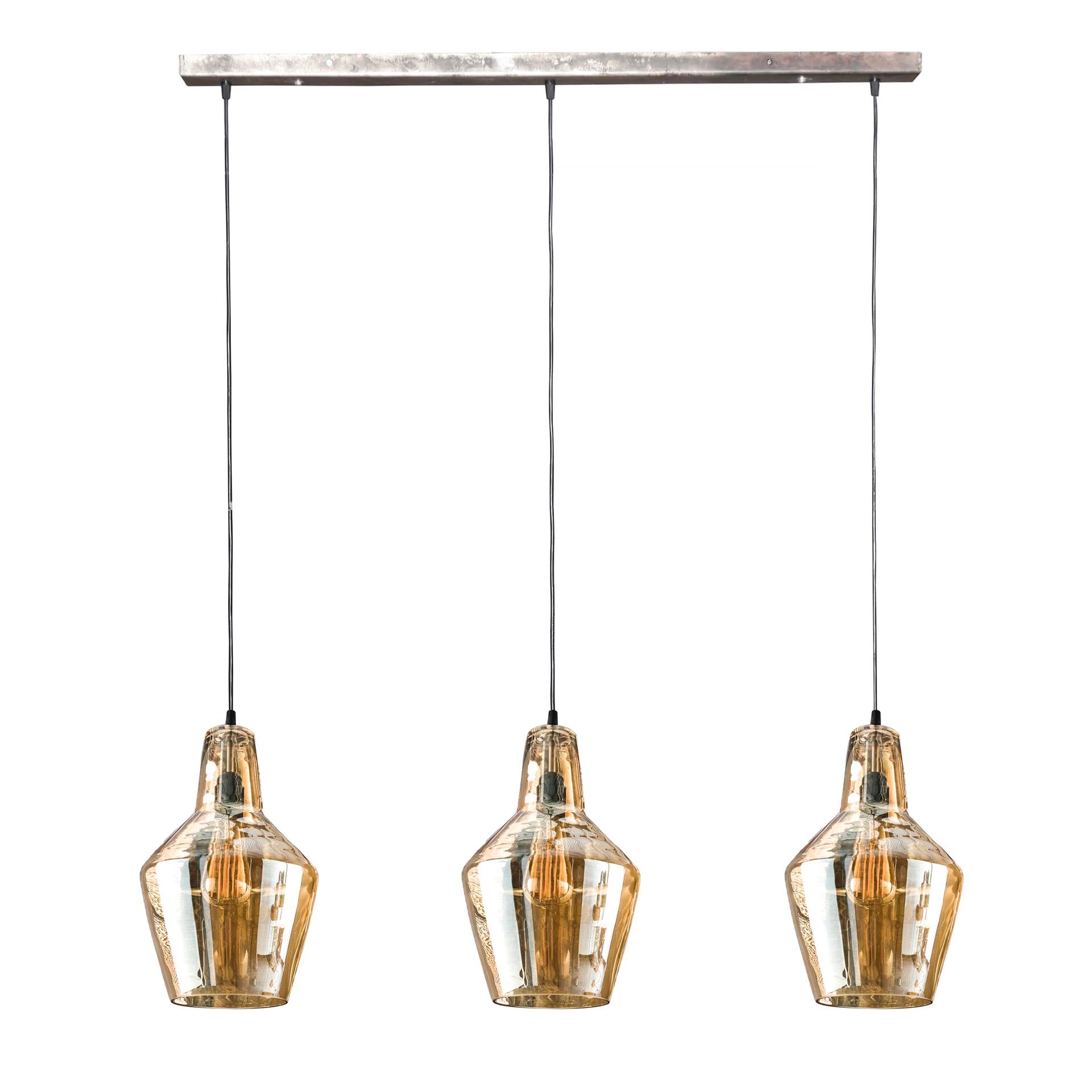 Suspension Virello – Abat-jours coniques en verre argent vieilli (3 feux)