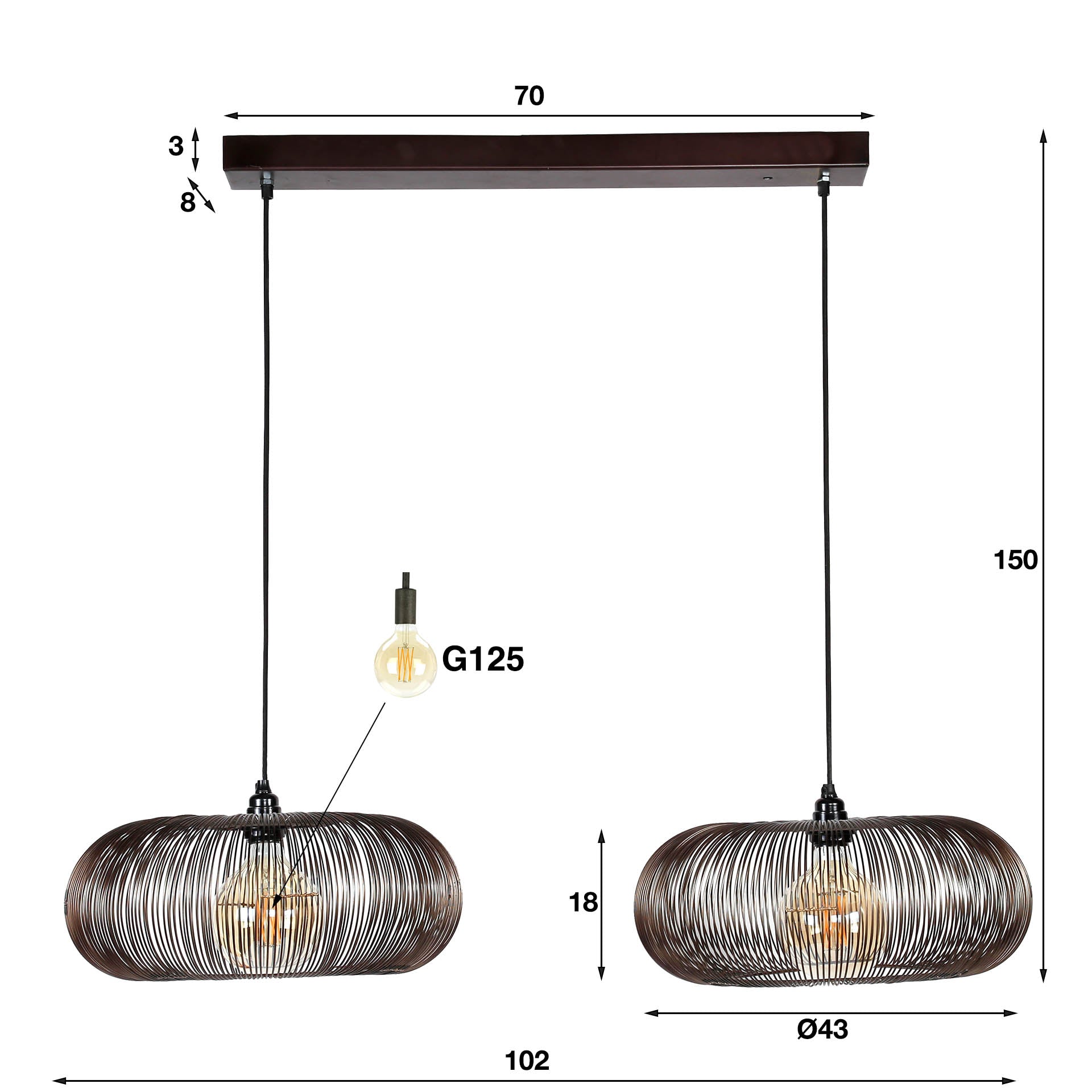 Suspension Aurex Duo – Disques métalliques en nickel noir avec accents dorés (2 flammes)