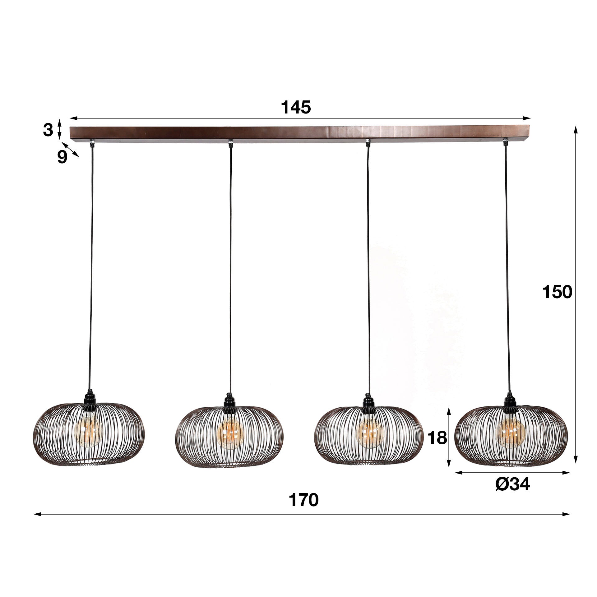 Suspension Aurex Quad – Disques métalliques en nickel noir avec accents dorés (4 flammes)
