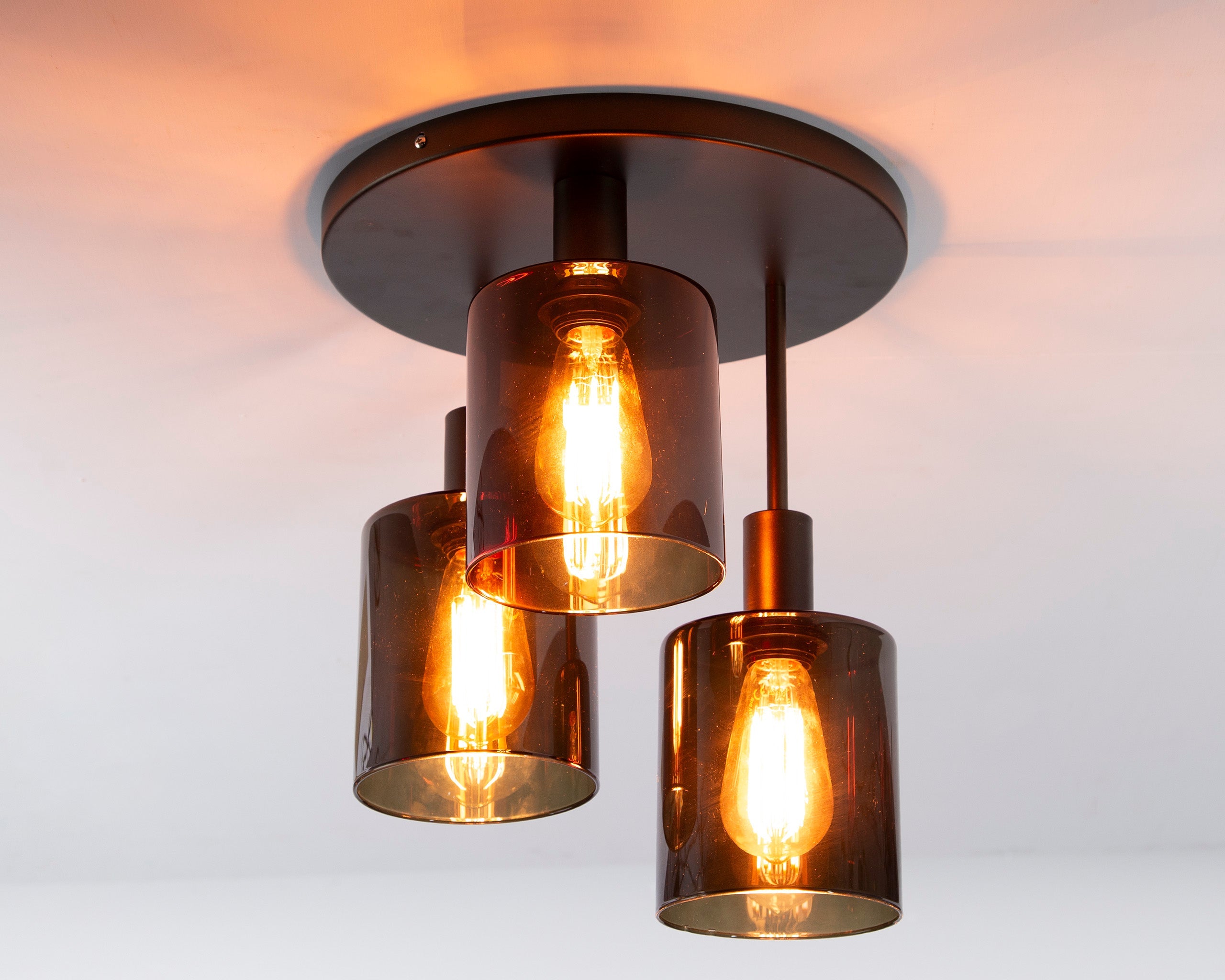 Plafonnier « Seravo » – Luminaire en métal marron avec abat-jours en verre