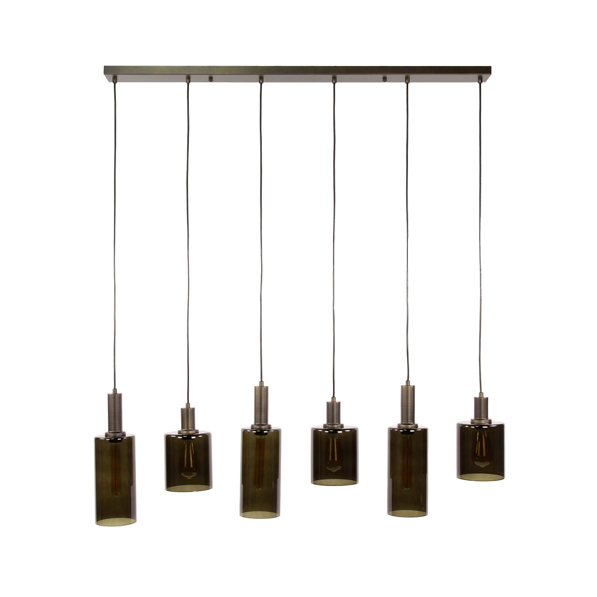 Pendelleuchte Ayu – Zylindrische Glasschirme in Braun (6-flammig)