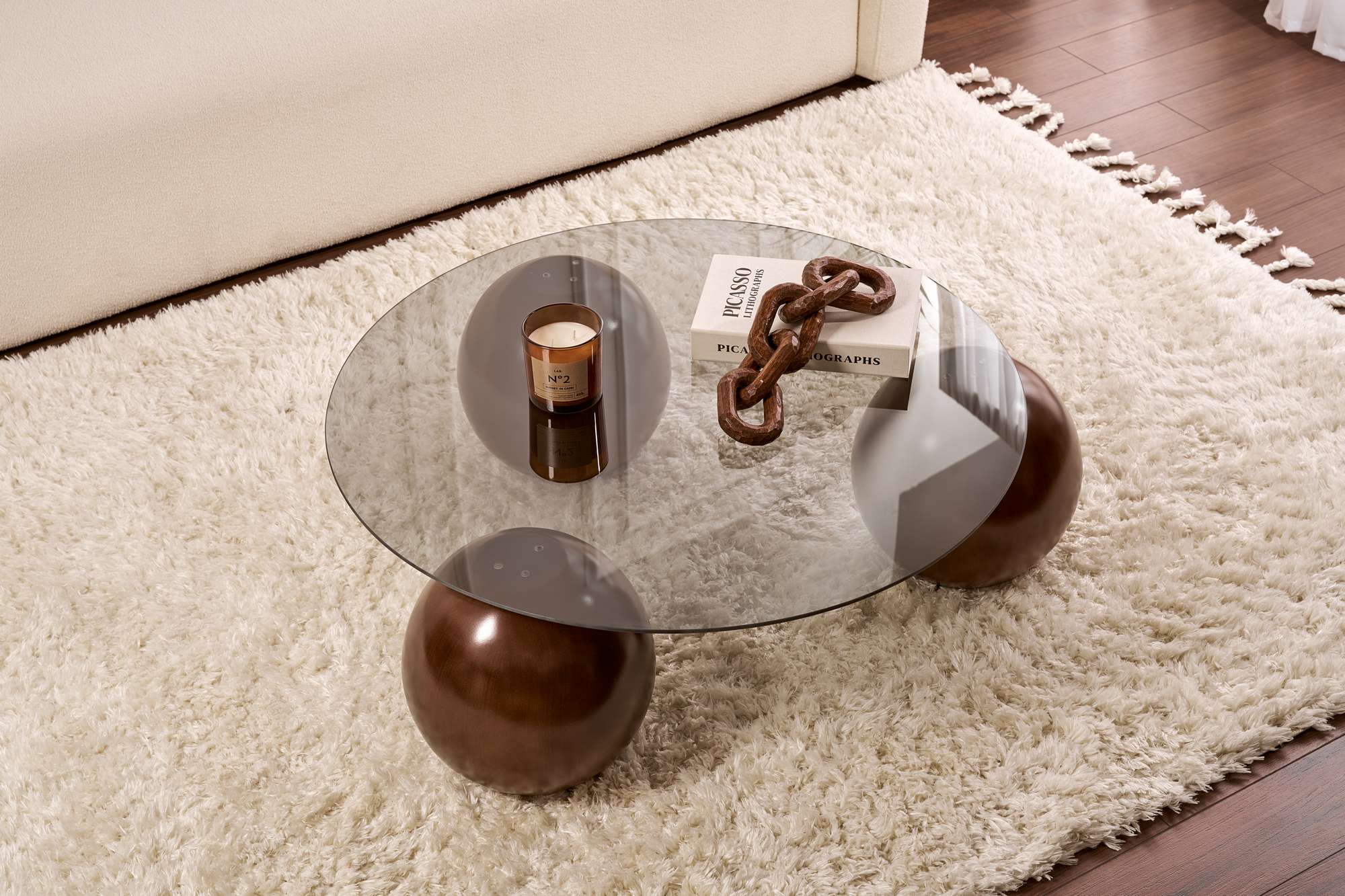 Table basse Morento - avec plateau en verre trempé rond