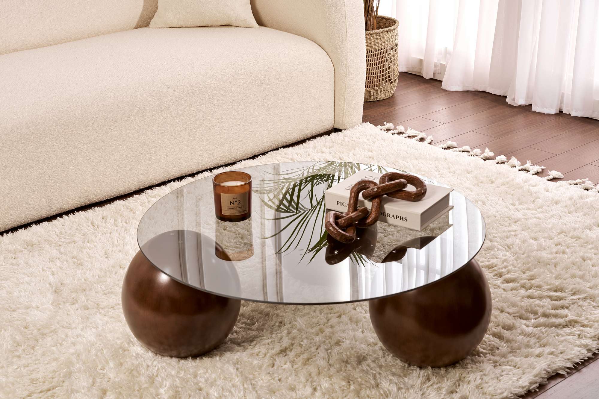 Table basse Morento - avec plateau en verre trempé rond