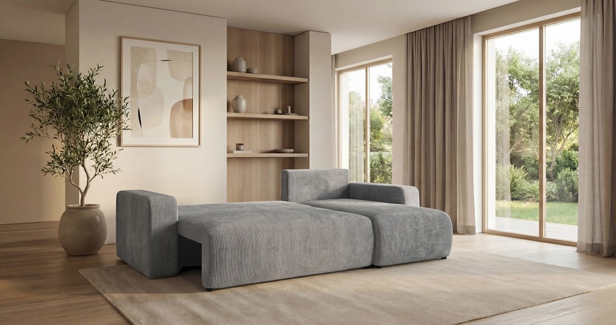 Canapé design Calva avec fonction couchage et pliage en Côtelé