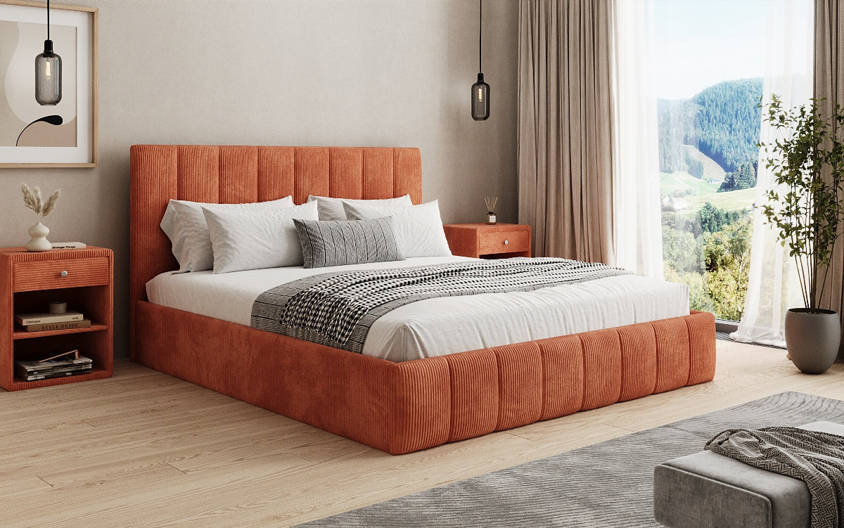 Lit rembourré design Mila en Côtelé avec espace de rangement