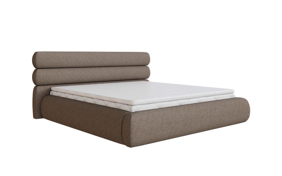 Lit rembourré design Joline en tissu structuré avec espace de rangement