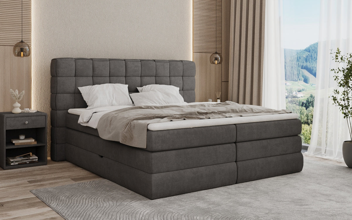 Lit boxspring Trama avec espace de rangement en Tissu