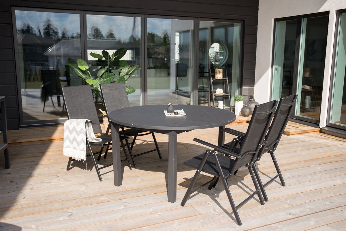 Table de jardin Savina - table ronde noire avec fonction extensible