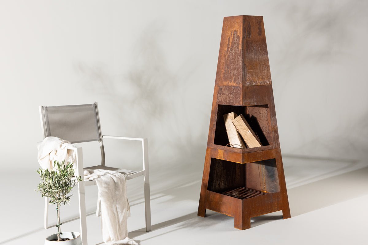 Corbeille à feu Elias - cheminée carrée en Rusty Orange