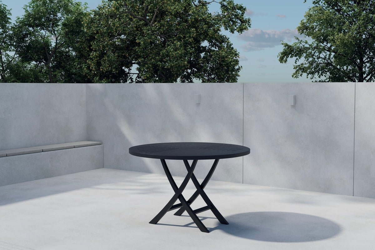 Table à manger de jardin Lunaro - Ø 120 cm en teck noir