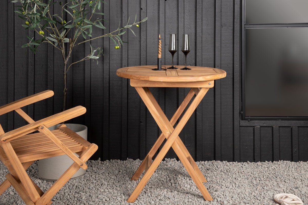 Table de jardin Mali - une table de café ronde en teck avec fonction pliable
