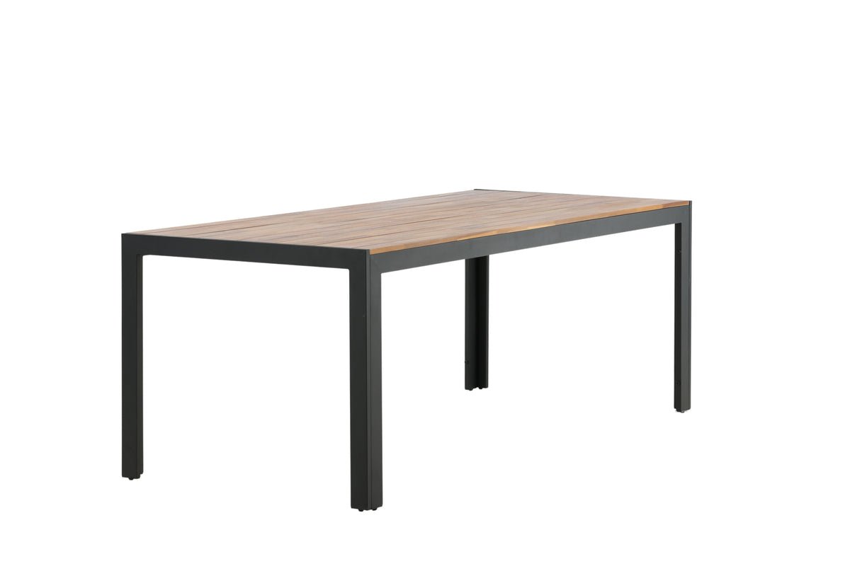 Table de jardin Uzuri - Table à manger rectangulaire en bois d'acacia avec structure en métal noir