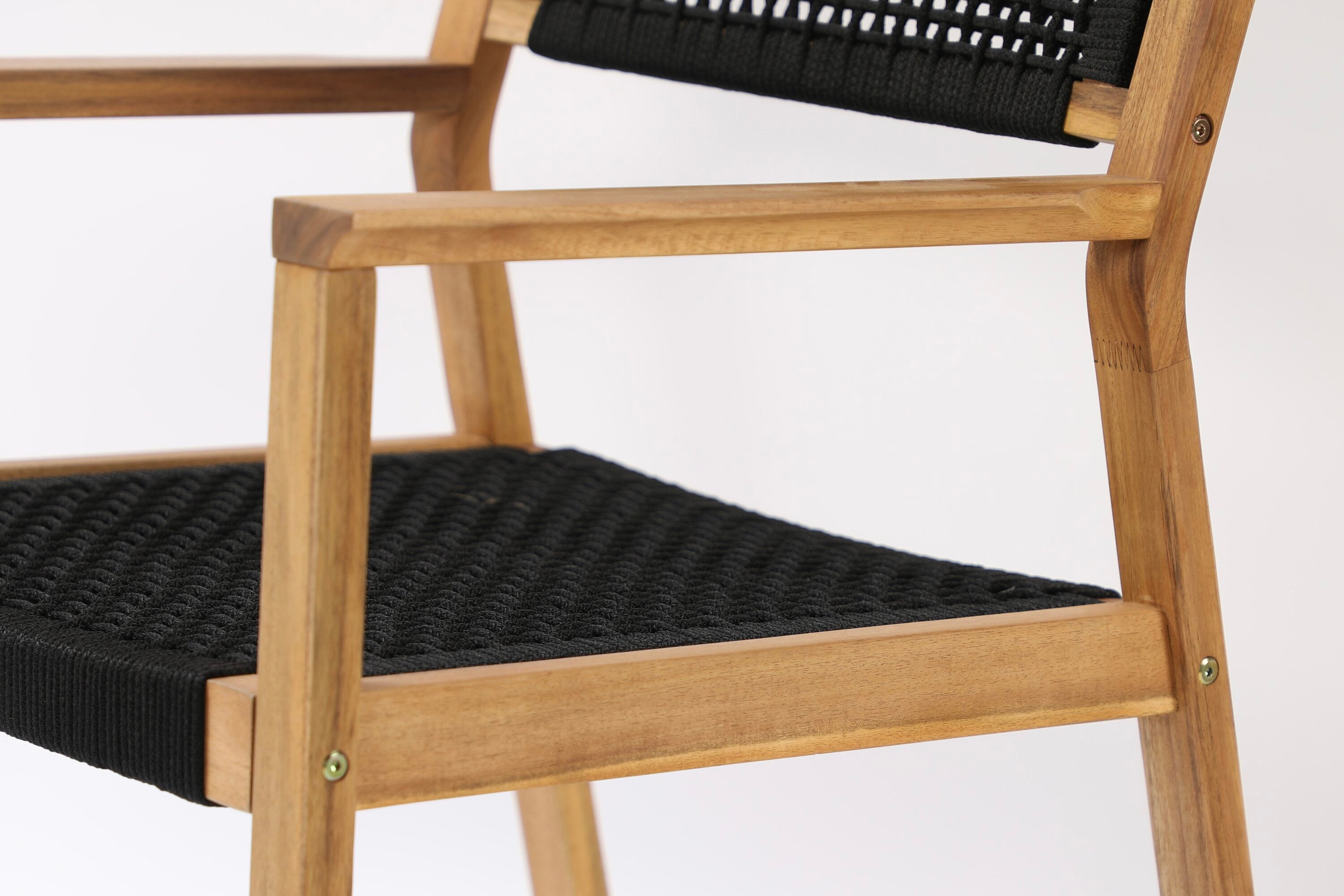 2er - Set Gartenstuhl Mana - aus Akazienholz mit schwarzer Sitzfläche und Rückenlehne