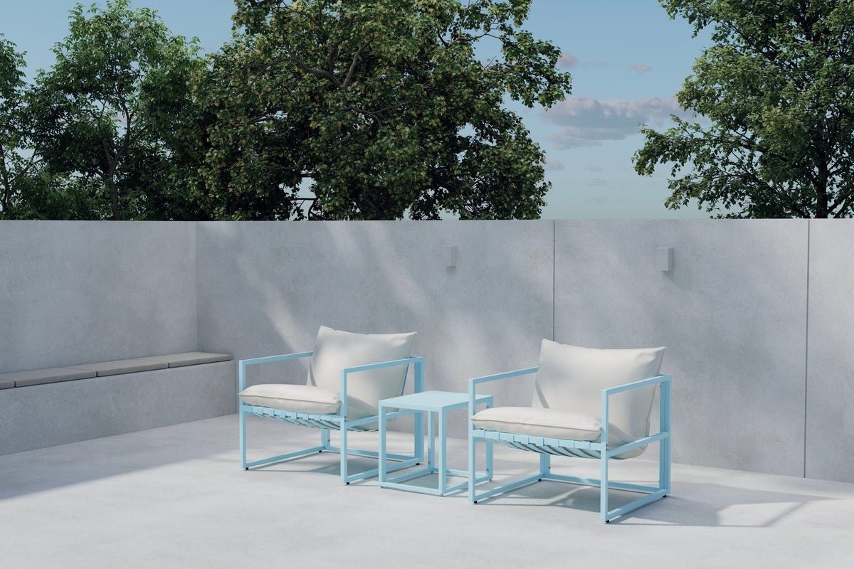 Ensemble lounge de jardin Vero – ensemble 3 pièces en bleu clair avec coussins inclus