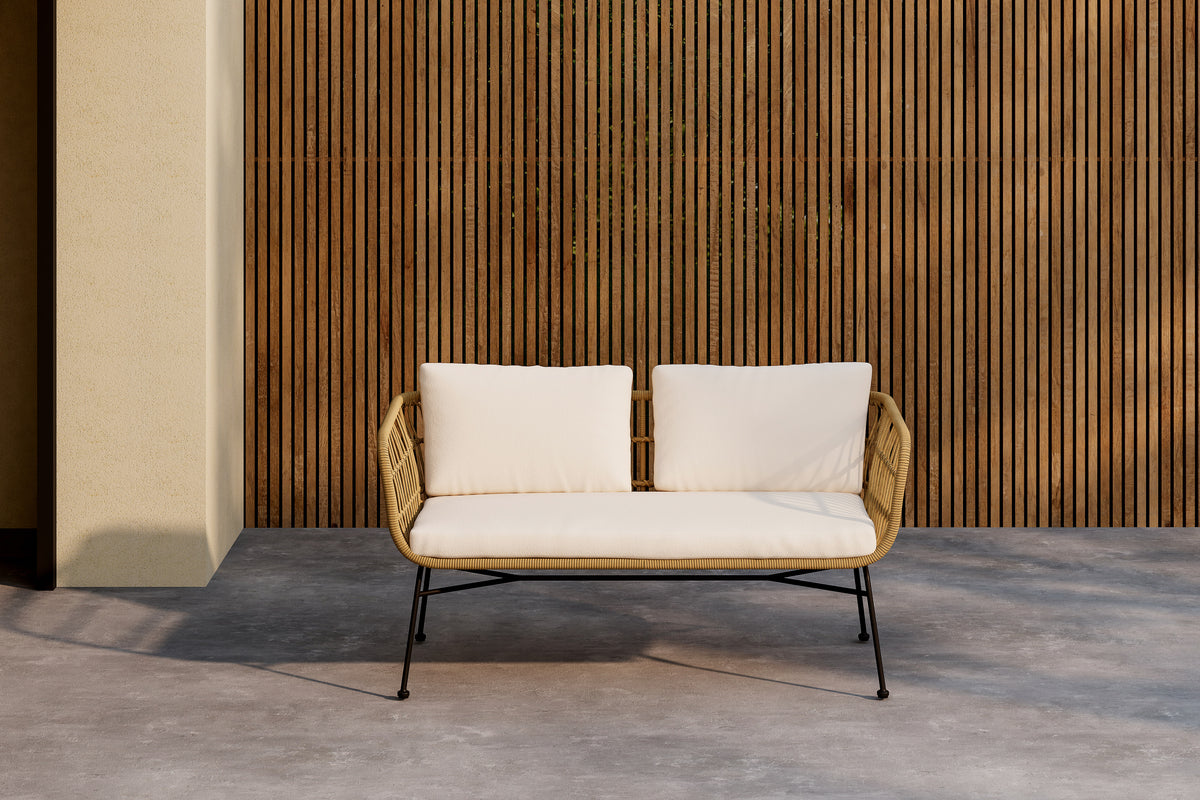 Banc de jardin Isolde - en aspect naturel ou Noir, coussin inclus