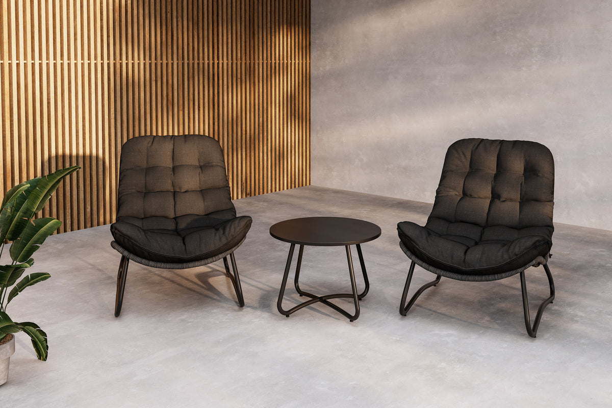 Garten Loungeset Carla – 3-teiliges Set in Anthrazit mit Sesseln & Tisch