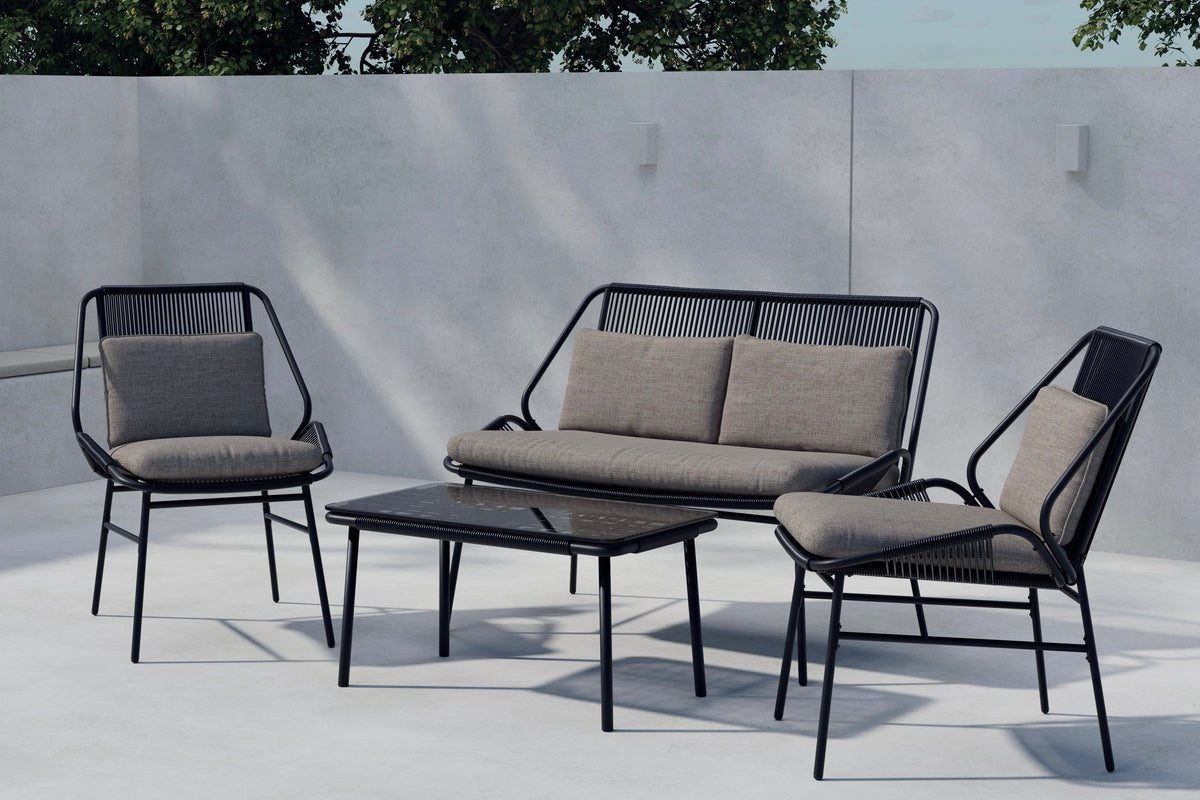 Ensemble lounge de jardin Talora – ensemble 4 pièces avec chaises en acier