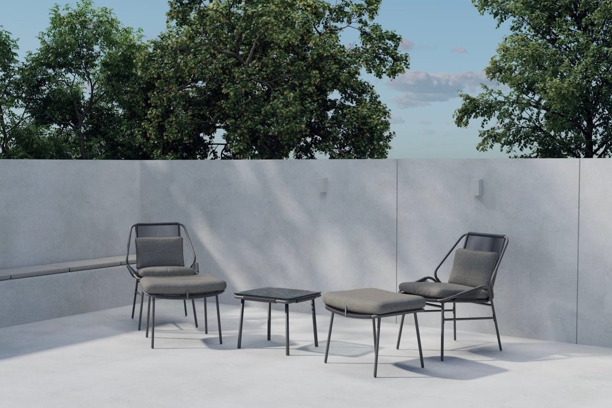 Ensemble lounge de jardin Mavero – ensemble 5 pièces avec chaises et tabourets en acier