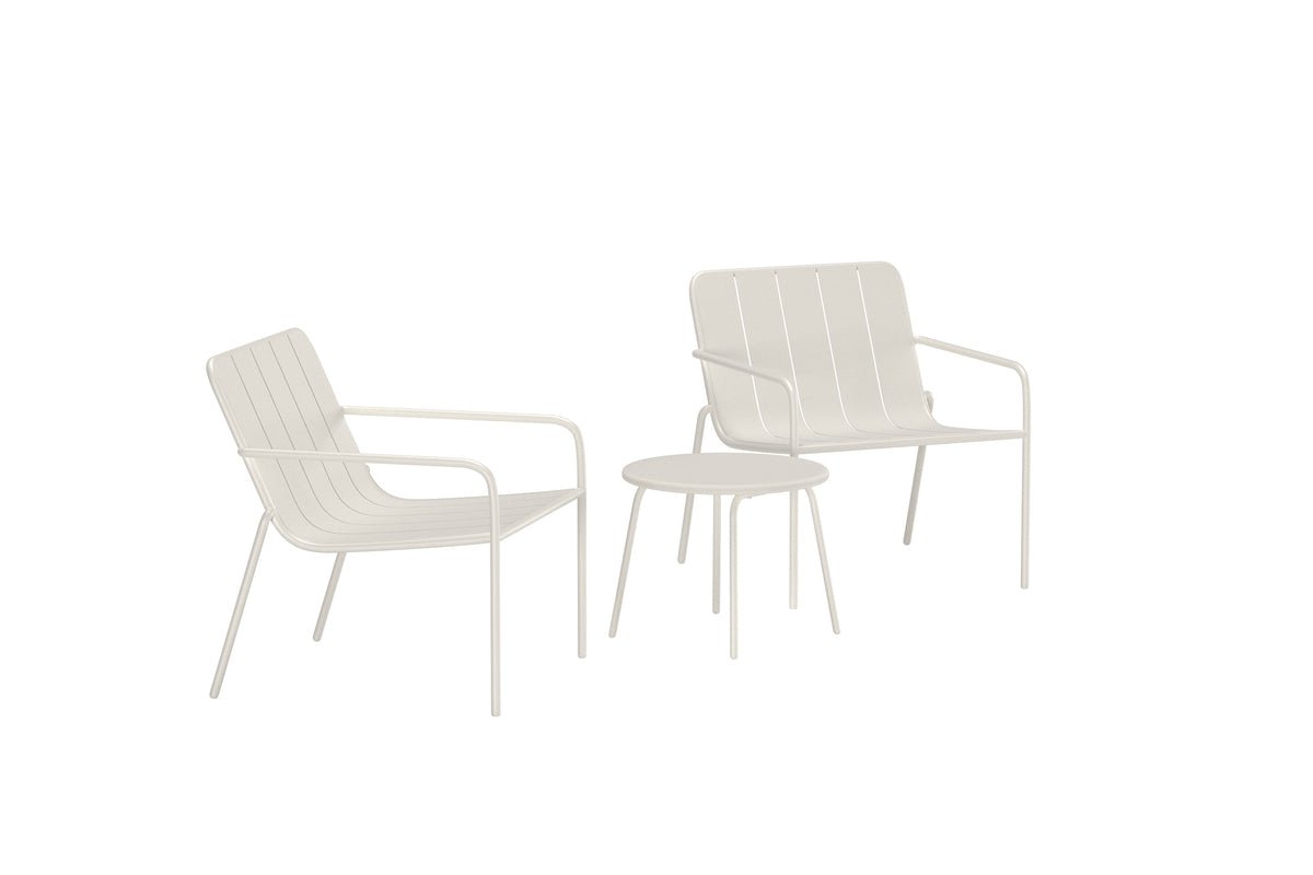 Ensemble lounge de jardin Iverna – ensemble 3 pièces avec table ronde et chaises en acier